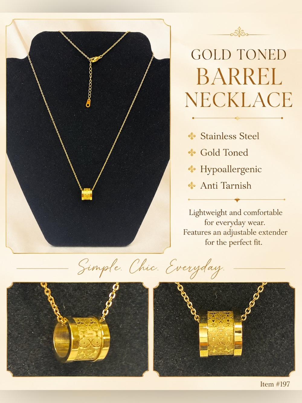 Gold-Toned Barrel Pendant Necklace - Unbranded